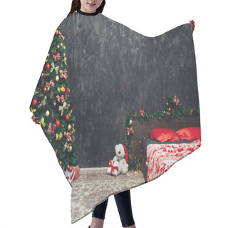 Personality  Christmas Tree With Red Bedroom Bed Decor And Gifts In The Interior Of The New Year Hair Cutting Cape