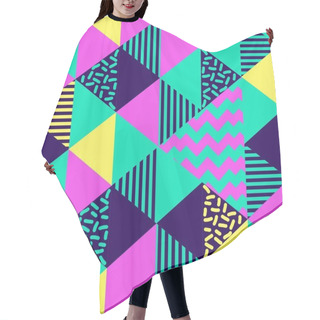 Personality  Trendy Colorful Triangle Geometric Abstract Memphis Multicolor Seamless Pattern Vector Illustration 90s Style Background For Fashion Textile Print And Wrapping. Hair Cutting Cape