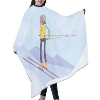 Personality  Active Sporty Woman Skiing, Jumping Hair Cutting Cape