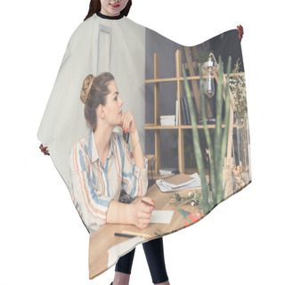 Personality  Attractive Businesswoman At Workplace Hair Cutting Cape