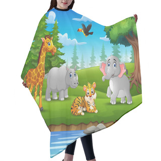Personality  Vector Illustration Of The Animals Are Enjoying Nature By The River Hair Cutting Cape