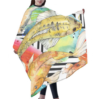 Personality  Watercolor Aquatic Underwater Colorful Tropical Fish Set. Red Sea And Exotic Fishes Inside: Golden Fish. Aquarelle Elements For Background, Texture, Wrapper Pattern. Hair Cutting Cape