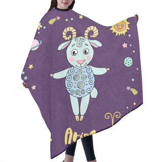 Personality  Aries Zodiac Sign On Night Sky Background With Stars Hair Cutting Cape