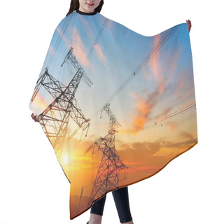 Personality  High Voltage Post.High-voltage Tower Sky Background. Hair Cutting Cape