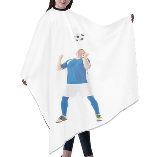 Personality  Full Length View Of Young Soccer Player Hitting Ball With Head Isolated On White Hair Cutting Cape