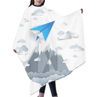 Personality  Origami Paper Plane Toy Flying In Sky Over Mountain Peaks, Perfect Vector Illustration Of Scenic Nature Landscape With Toy Jet Take Off Mountain Range, Airlines Air Travel Theme.  Hair Cutting Cape