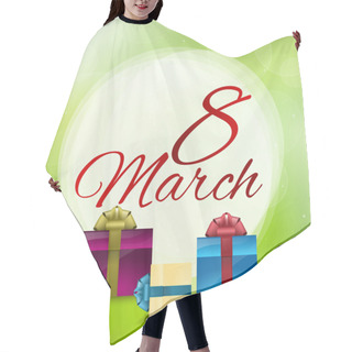 Personality  8 March Greating Card With Gift Boxes, Vector Hair Cutting Cape
