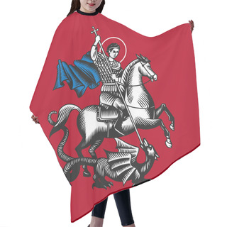 Personality  Saint George. Illustration On Red Background. Hair Cutting Cape