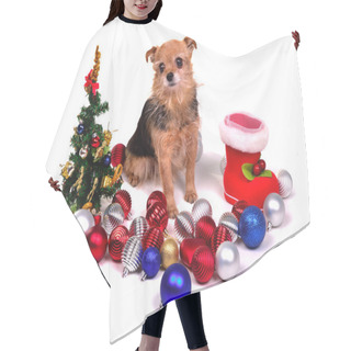 Personality  Christmas Puppy With Colorful Decorations Hair Cutting Cape