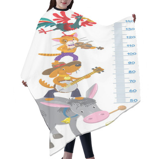 Personality  Meter Wall With Funny Bremen Town Musicians Hair Cutting Cape