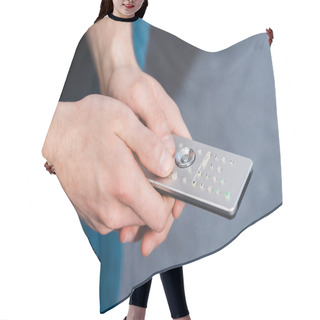 Personality  Cropped Shot Of Man Using Remote Controller Hair Cutting Cape