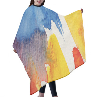 Personality  Close Up View Of Yellow, Blue And Red Watercolor Paint Brushstrokes On White Background Hair Cutting Cape