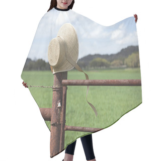 Personality  Old Fashioned Straw Bonnet On Fence Post In Texas Hill Country Hair Cutting Cape