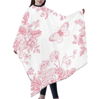 Personality  Pattern With  Flowers And Butterflies. Hair Cutting Cape