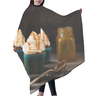 Personality  Cupcakes With Caramel Cream On A Dark Background Hair Cutting Cape