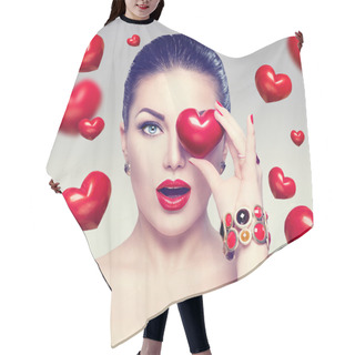 Personality  Fashion Woman With Red Hearts. Hair Cutting Cape