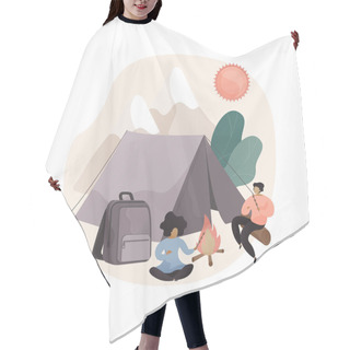 Personality  Summer Camping Abstract Concept Vector Illustration. Hair Cutting Cape
