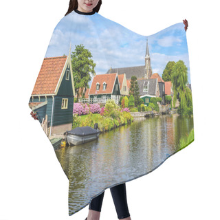Personality  Picturesque Idyllic De Rijp Village In North Holland, Netherlands, View Of Characteristic Wooden Houses With Red Tiled Roofs And Flower Beds And The Church Reflecting In A River Hair Cutting Cape