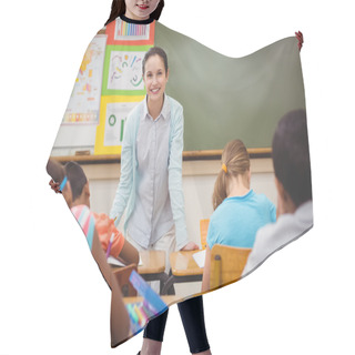 Personality  Pupils Smiling At Camera During Class Hair Cutting Cape
