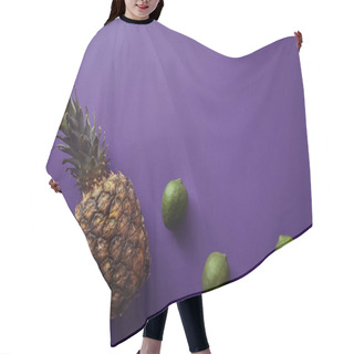 Personality  Top View Of Pineapple And Limes On Violet Surface Hair Cutting Cape