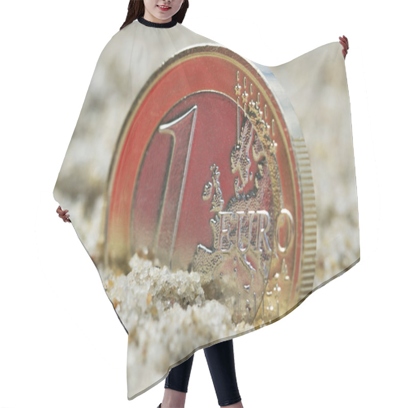 Personality  Euro Coin On Sand. Hair Cutting Cape