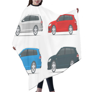 Personality  Vector Hatchback Car. Compact Hybrid Vehicle. Eco-friendly Hi-tech Auto. Easy Color Change. Template Vector Isolated On White View Side Hair Cutting Cape