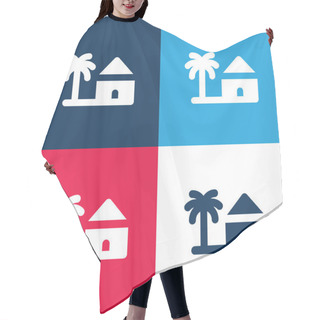 Personality  Beach Blue And Red Four Color Minimal Icon Set Hair Cutting Cape