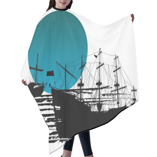 Personality  Silhouette Of Pirate Ships Hair Cutting Cape