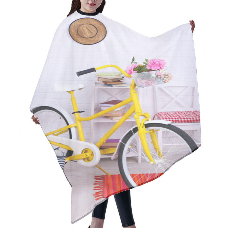 Personality  Yellow Retro Bicycle In Spacious Bright Room Hair Cutting Cape