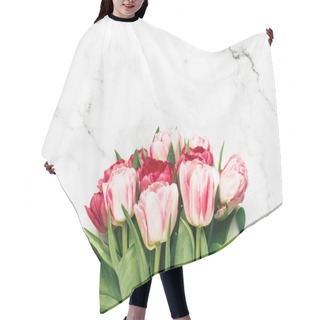 Personality  Pink Peony Tulips On Marble Background Hair Cutting Cape