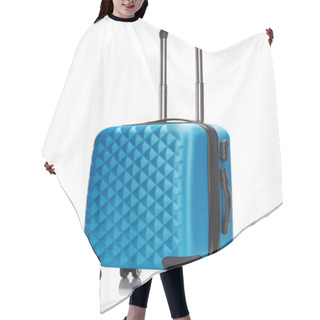 Personality  Blue Wheeled Textured Suitcase With Handle Isolated On White Hair Cutting Cape