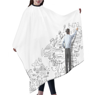 Personality  Businessman Drawing Sketch Hair Cutting Cape