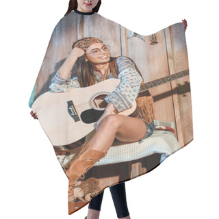 Personality  Hippie Girl With Acoustic Guitar Hair Cutting Cape