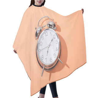 Personality  Top View Of Classic Alarm Clock On Peach Background Hair Cutting Cape