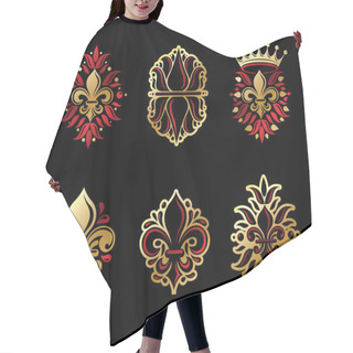 Personality  Lily Flowers Royal Symbols, Floral And Crowns Emblems Set.  Hair Cutting Cape