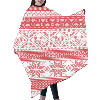 Personality  Nordic Style And Inspired By Scandinavian Christmas Pattern Illustration In Cross Stitch, In Red And White Including Robin , Snowflake, Heart, Stars, And Decorative Seamless Ornate Patterns  Hair Cutting Cape