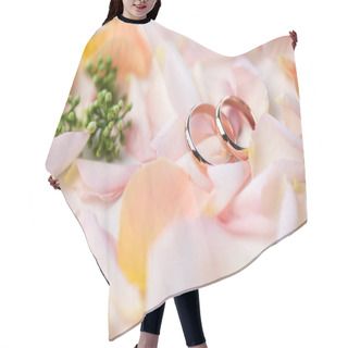 Personality  Wedding Rings On Rose Petals Hair Cutting Cape