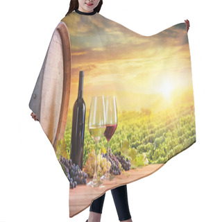 Personality  Wine Glasses And Bottle With Barrel In Vineyard At Sunset Hair Cutting Cape
