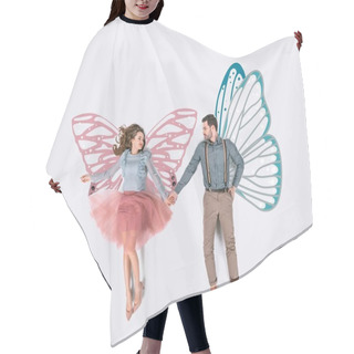 Personality  Creative Hand Drawn Collage With Couple With Fairy Wings Hair Cutting Cape