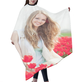 Personality  Beauty Young Woman With Flowers Tulips Hair Cutting Cape