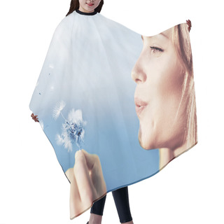 Personality  Happy Beautiful Girl Blowing Dandelion Hair Cutting Cape