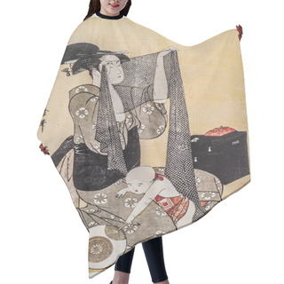 Personality  Kitagawa Utamaro. Traditional Japanese Engraving Ukiyo-e. Hair Cutting Cape