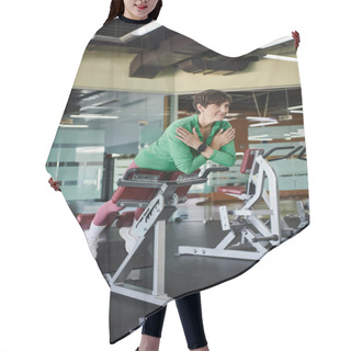 Personality  Elderly Woman With Short Hair Working Out In Gym, Active, Motivation, Exercise Machine, Smile Hair Cutting Cape