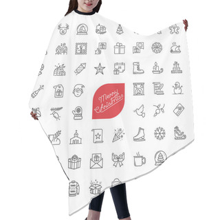 Personality  Line Icons About Merry Christmas. Holidays Events. Contains Such Icons As Santa, Snowman, Christmas Tree, Candy, Gingerbread, Snow, Wish List, Decoration, Star, And Gifts.  Hair Cutting Cape