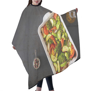 Personality  Stew Of Baked Vegetables In Casserole Dish Hair Cutting Cape