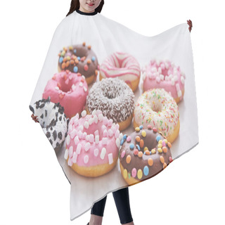 Personality  Mix Of Multicolored Sweet Doughnuts With Sprinkles Hair Cutting Cape