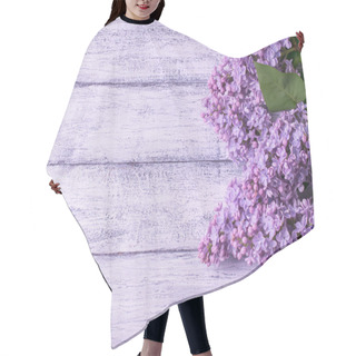 Personality  Lilac On Background Of Wooden Planks In Rustic Style Hair Cutting Cape