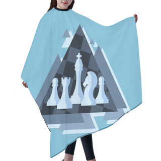 Personality  White Chess Pieces With The Triangles Forms On Light Blue Background. Minimalistic Chess Concept. Flat Vector Illustration. Hair Cutting Cape