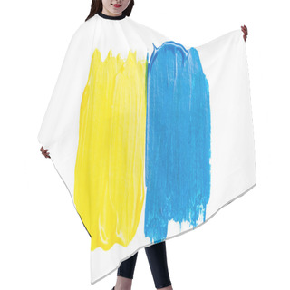 Personality  Top View Of Abstract Colorful Blue And Yellow Paint Brushstrokes On White Background Hair Cutting Cape