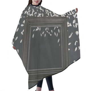 Personality  Top View Of Vintage Wooden Frame With Petals Over Black Background Hair Cutting Cape